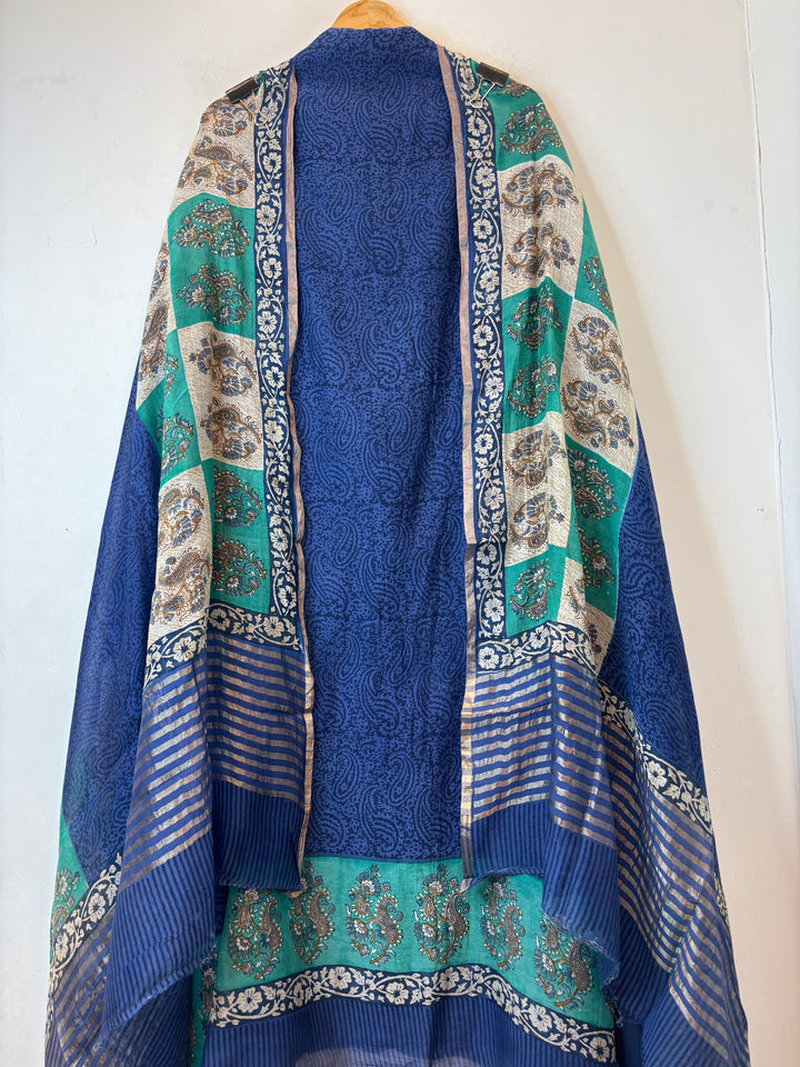 Mehar – Blue Mul Chanderi Printed Suit