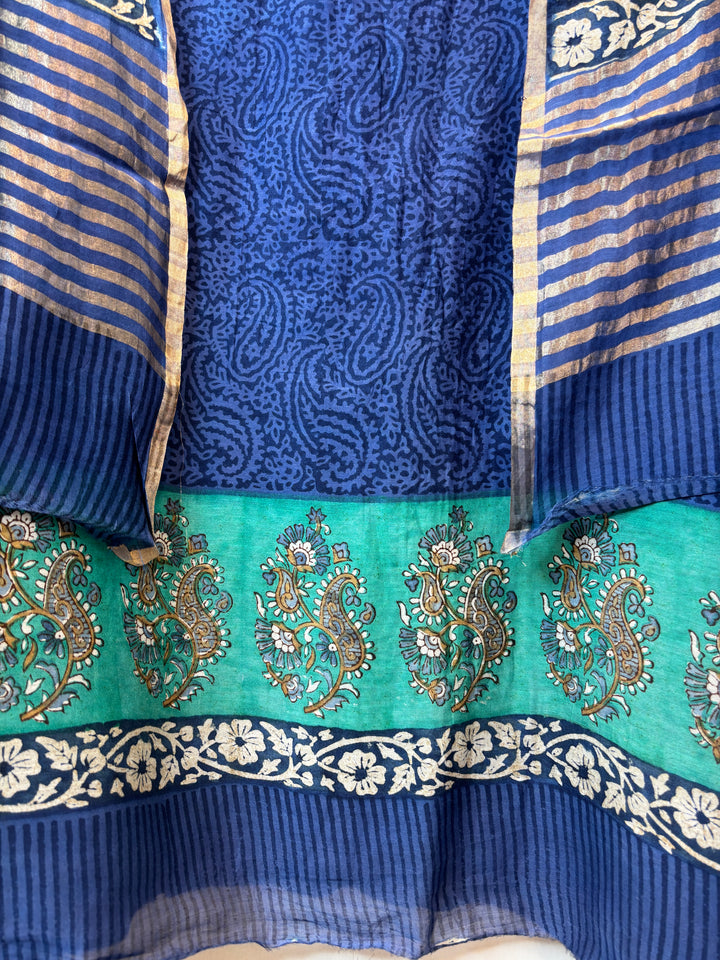 Mehar – Blue Mul Chanderi Printed Suit