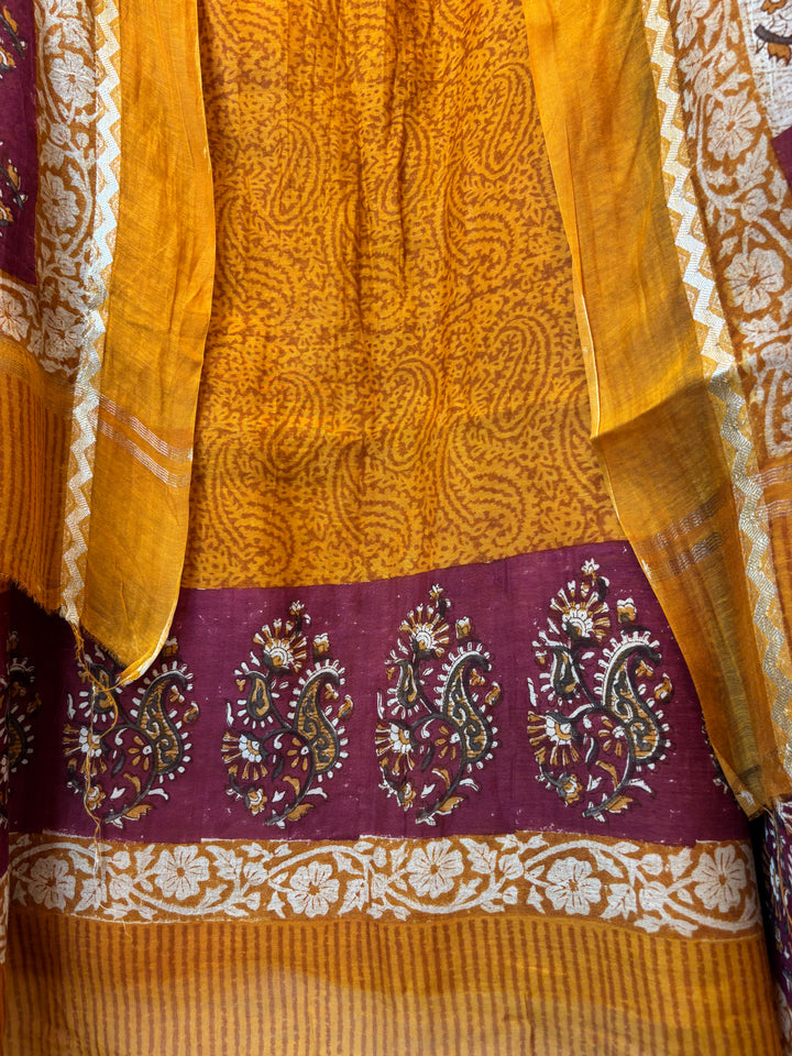 Mehar – Yellow Mul Chanderi Printed Suit