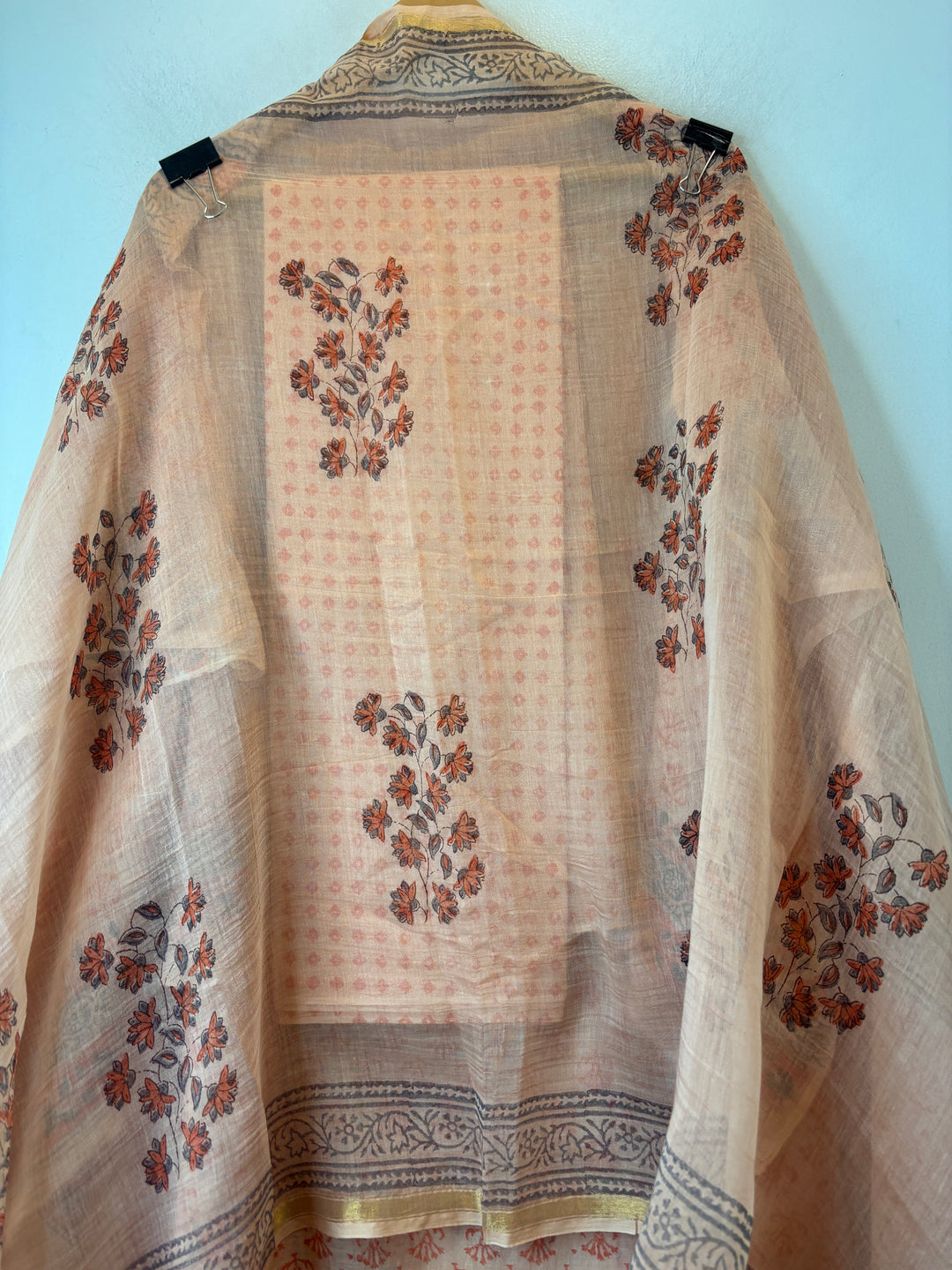 Orange Mul Chanderi Hand Block Printed Suit Set ML06