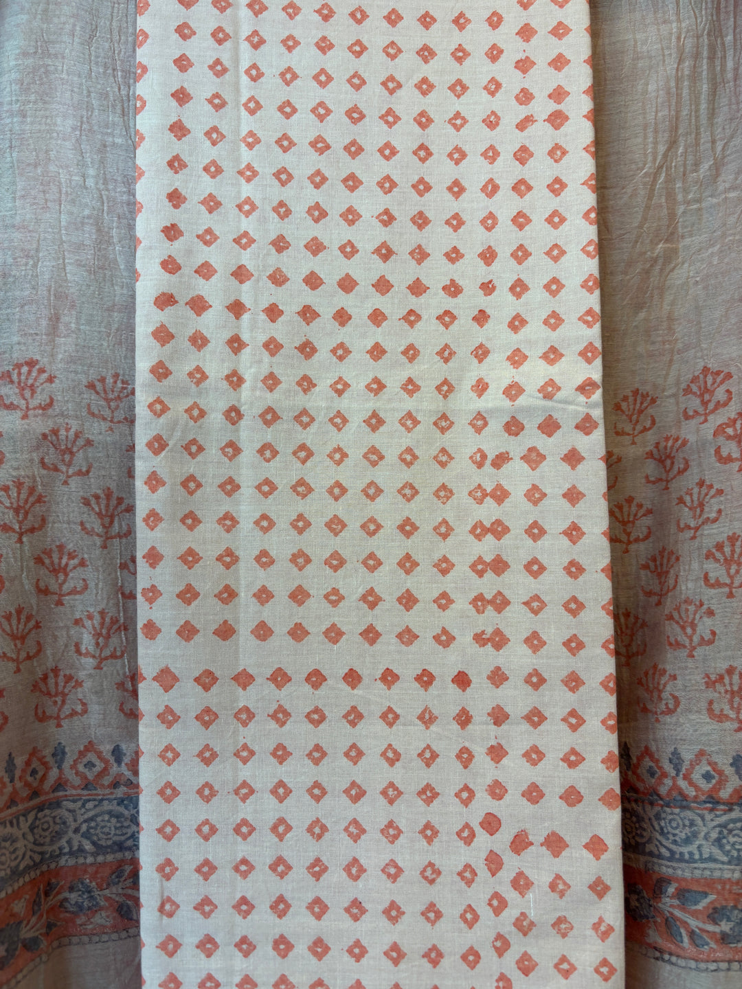 Orange Mul Chanderi Hand Block Printed Suit Set ML06