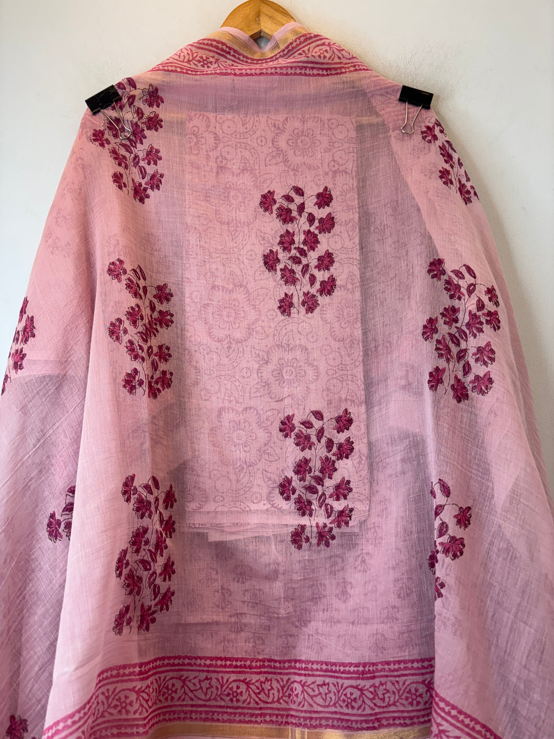 Pink Mul Chanderi Hand Block Printed Suit Set ML05
