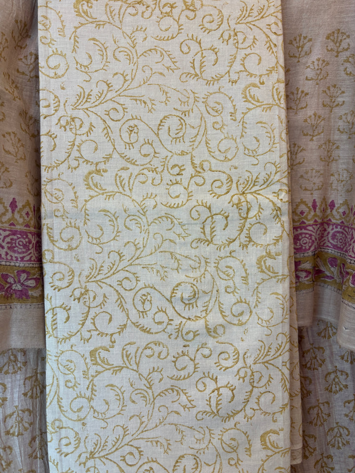 Brown Mul Chanderi Hand Block Printed Suit Set ML07
