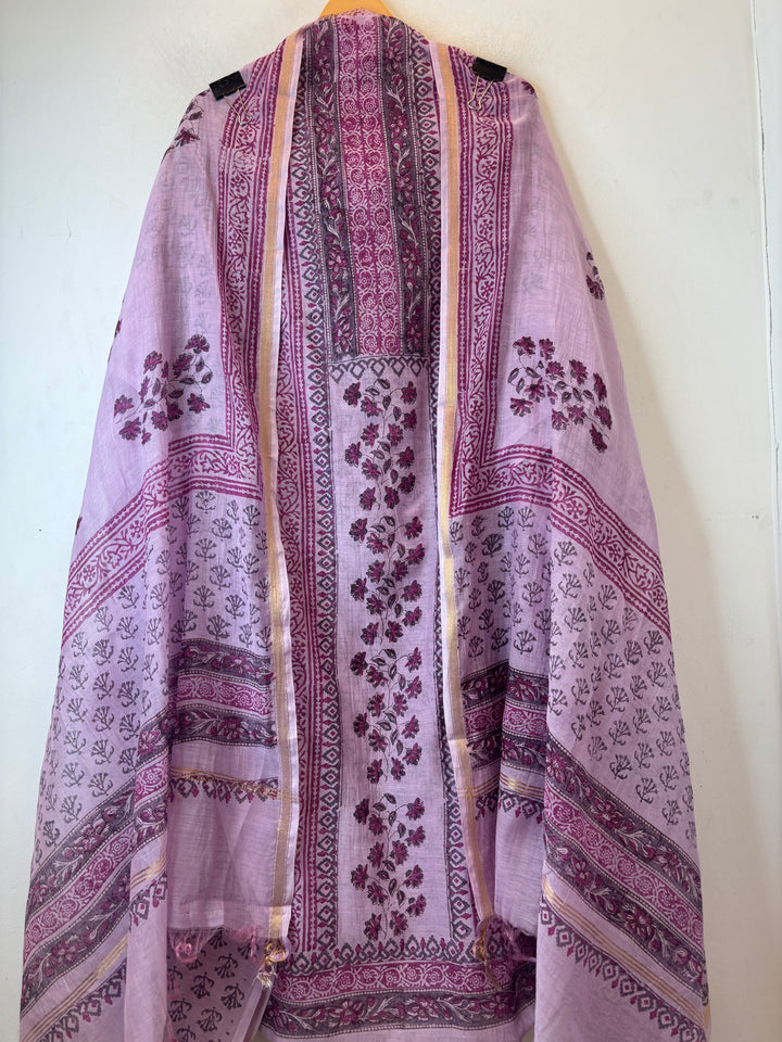 Lilac Mul Chanderi Hand Block Printed Suit Set ML03