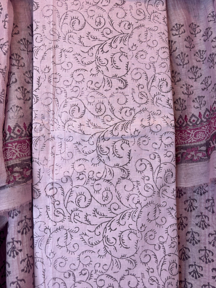 Lilac Mul Chanderi Hand Block Printed Suit Set ML03