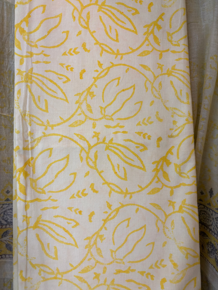 Yellow Mul Chanderi Hand Block Printed Suit Set ML01