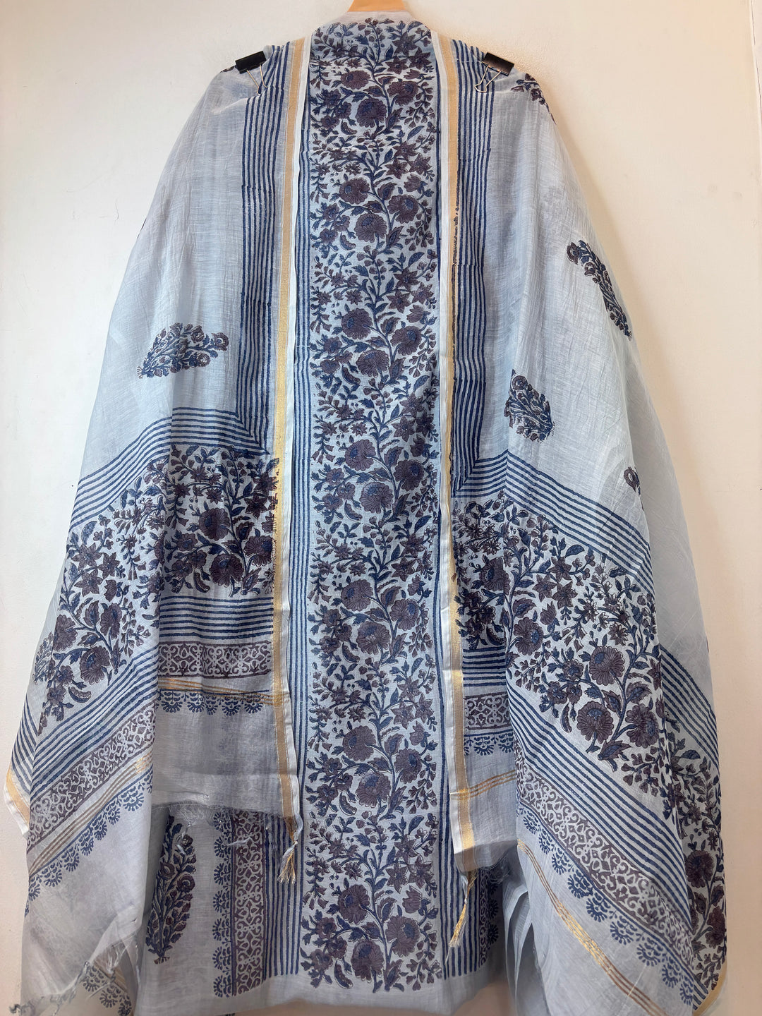 Powder Blue Mul Chanderi Hand Block Printed Suit Set ML02
