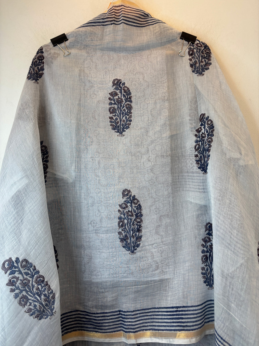 Powder Blue Mul Chanderi Hand Block Printed Suit Set ML02