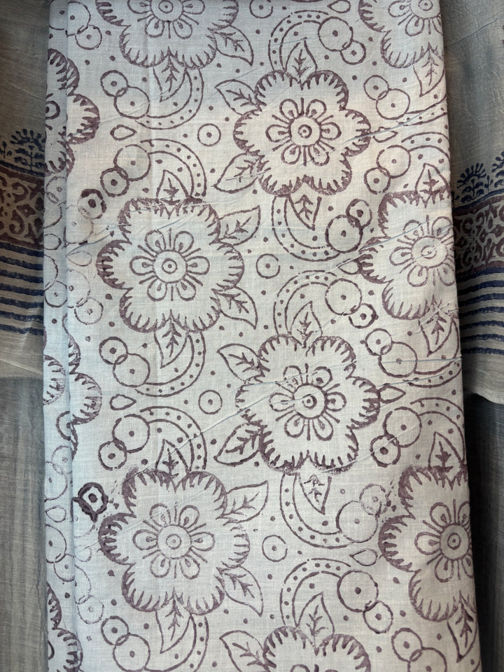 Powder Blue Mul Chanderi Hand Block Printed Suit Set ML02
