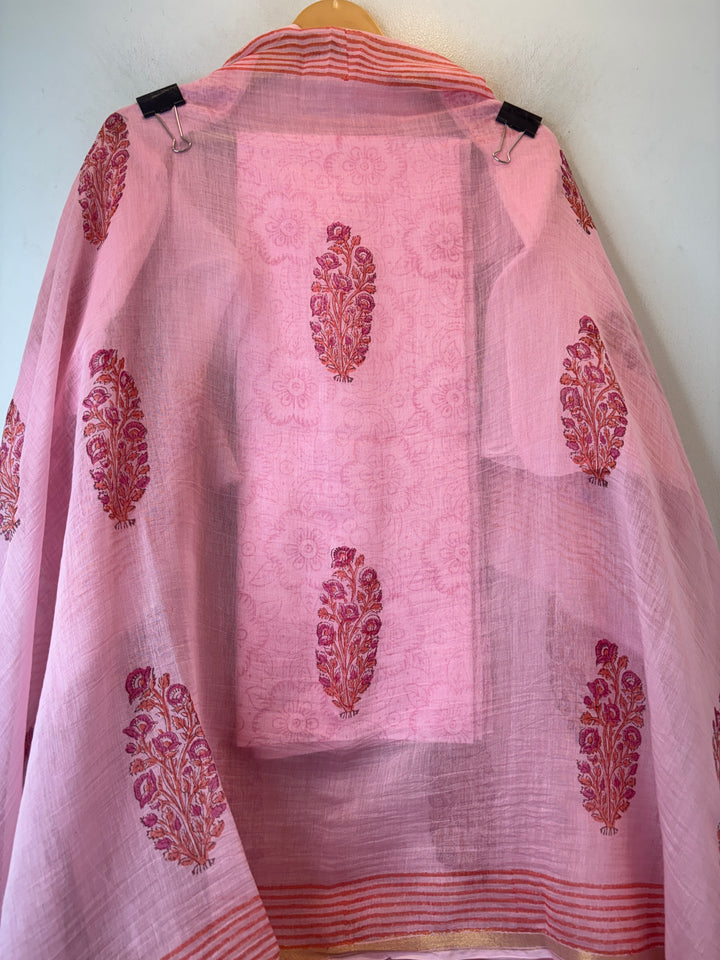 Dark Pink Mul Chanderi Hand Block Printed Suit Set ML08
