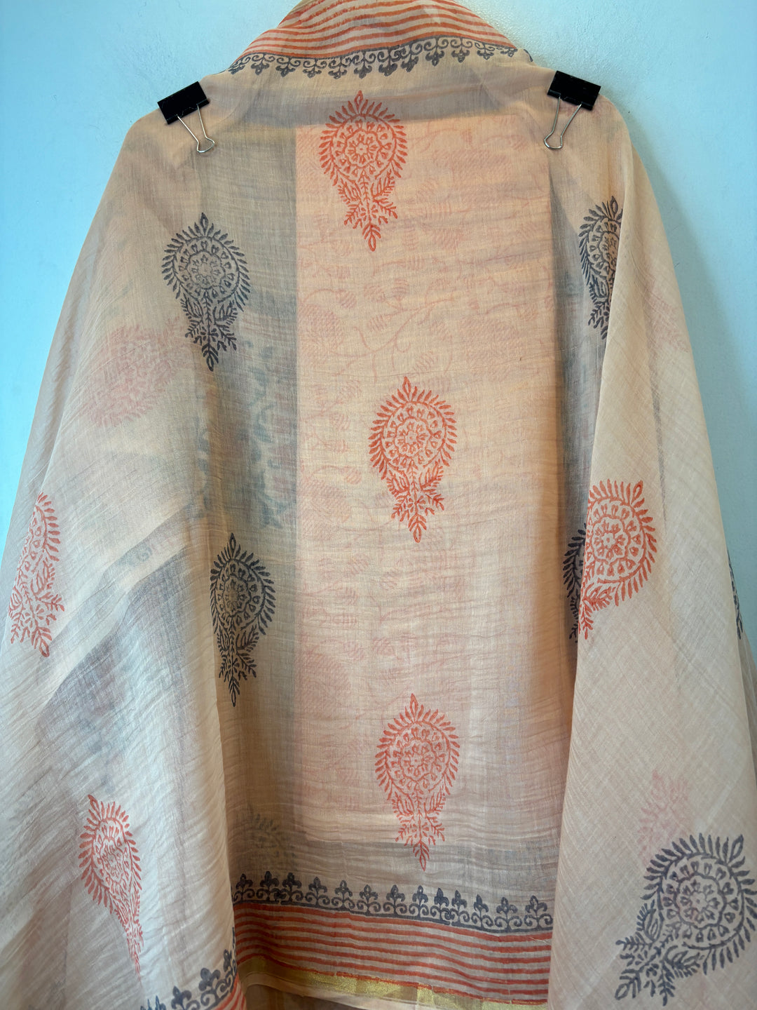 Peach Mul Chanderi Hand Block Printed Suit Set ML04