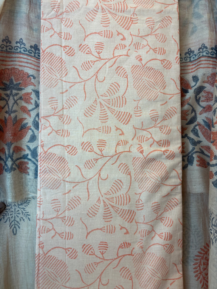 Peach Mul Chanderi Hand Block Printed Suit Set ML04