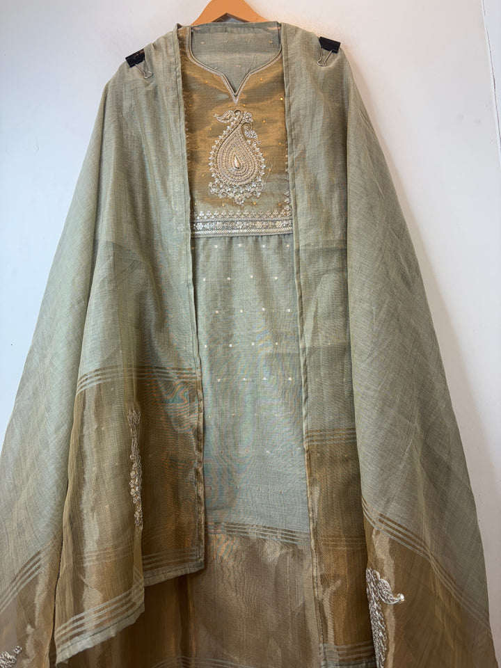 Zarin – Green Chanderi Embellished Suit