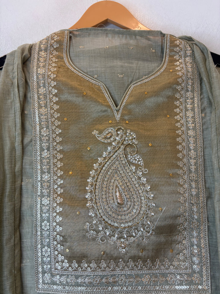 Zarin – Green Chanderi Embellished Suit