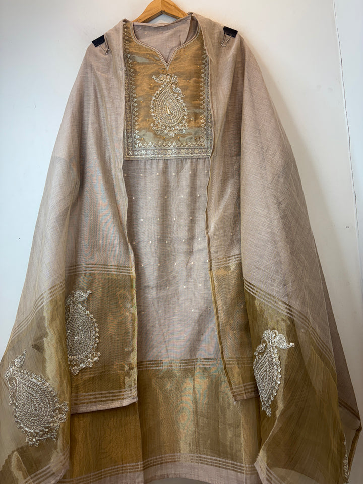 Zarin – Light Beige Chanderi Embellished Suit