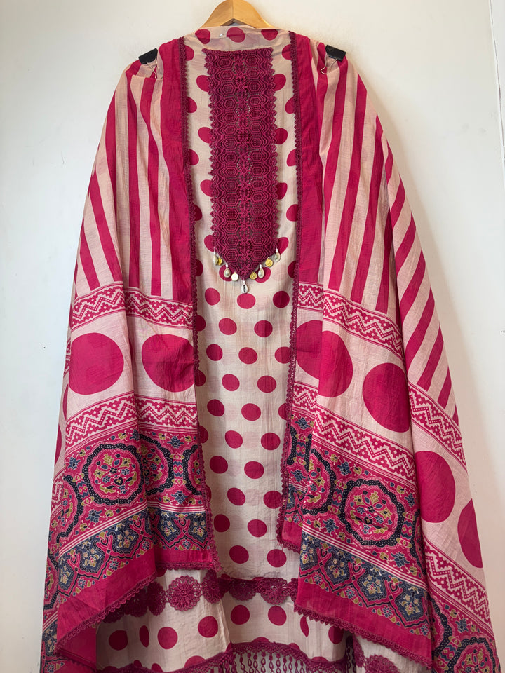 Polka – Maroon Mul Cotton Polka Lace Suit