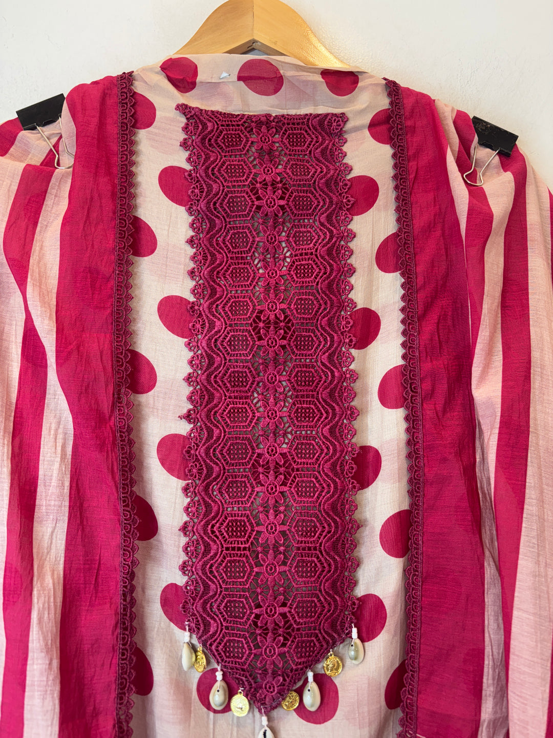 Polka – Maroon Mul Cotton Polka Lace Suit