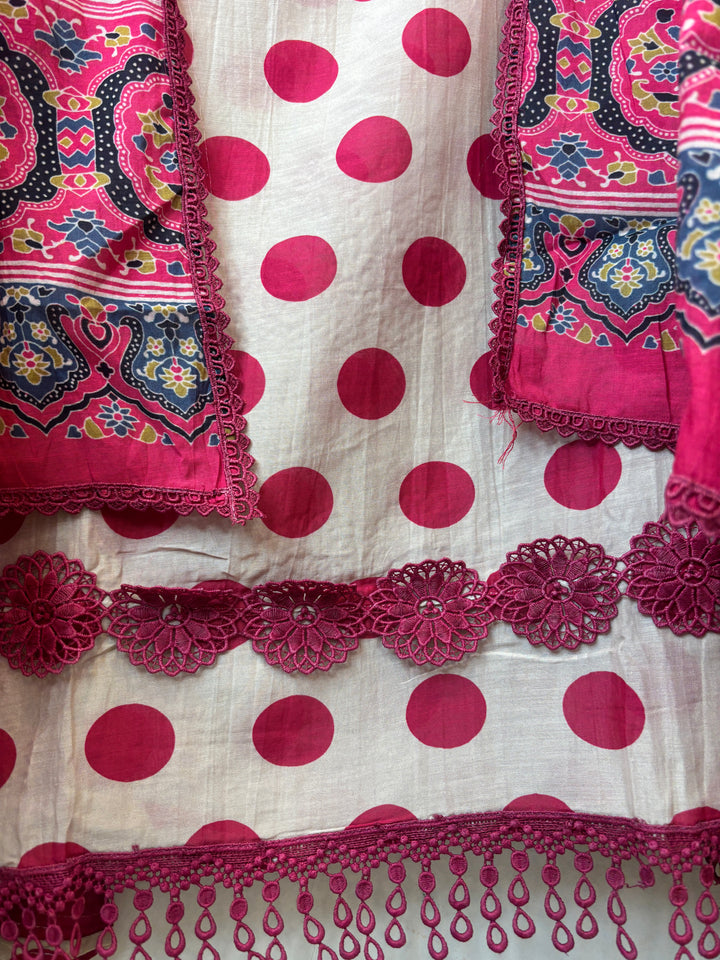Polka – Maroon Mul Cotton Polka Lace Suit