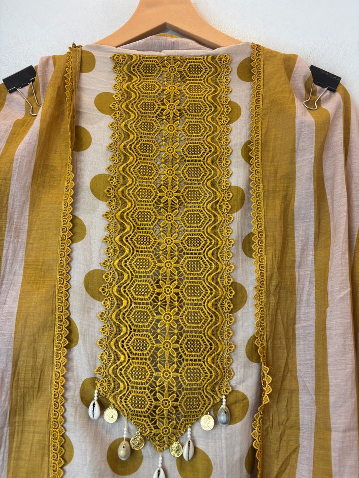 Polka – Mustard Yellow Mul Cotton Polka Lace Suit
