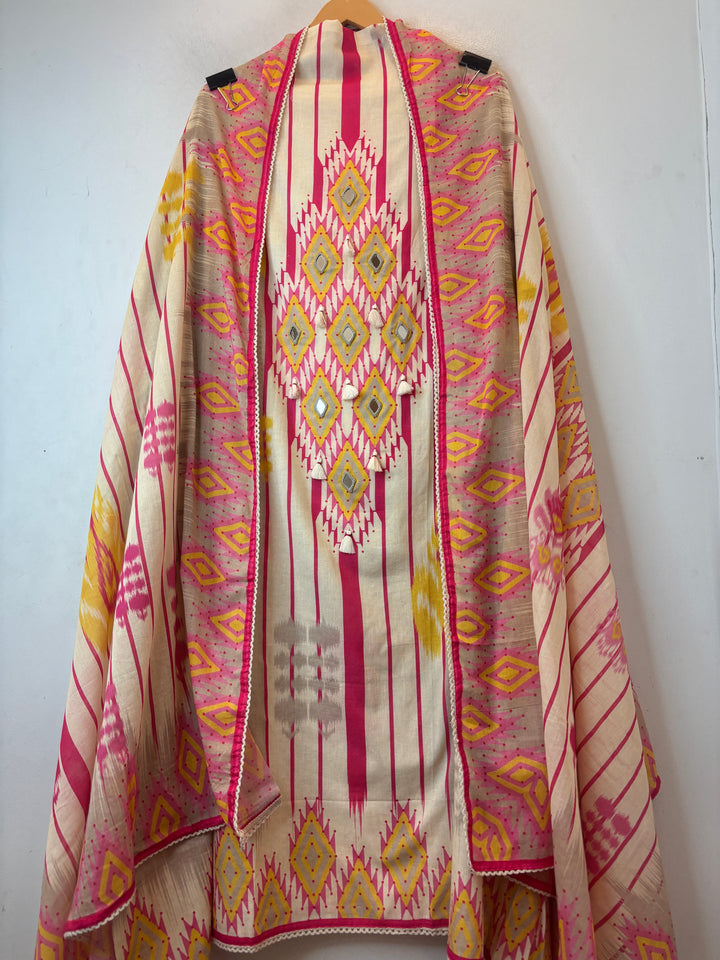 Ikshita – Pink Mustard Mul Cotton Printed Suit