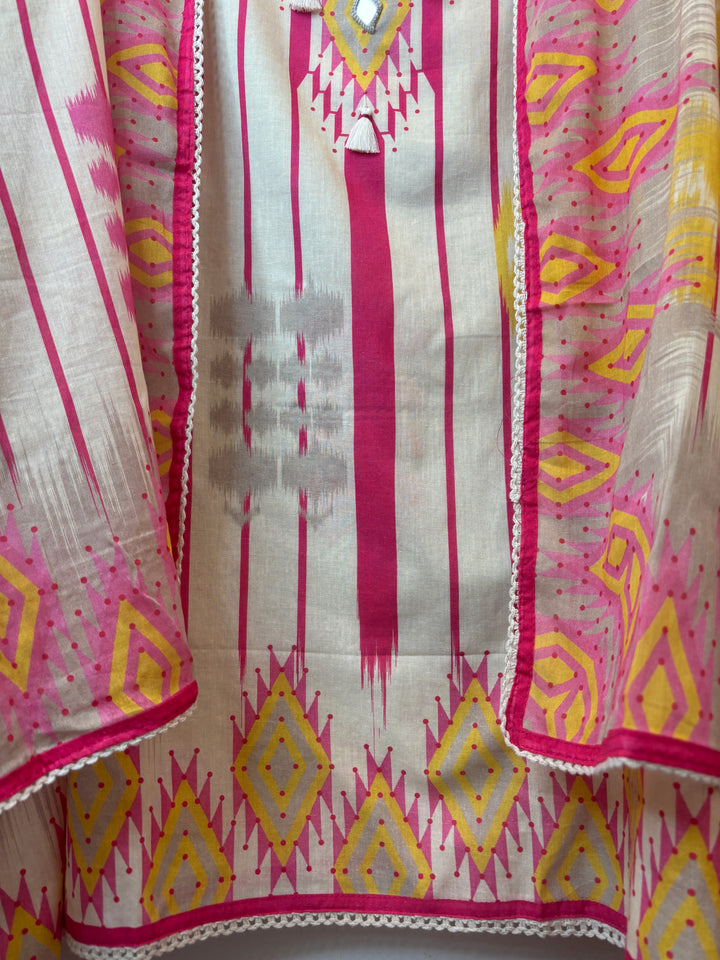 Ikshita – Pink Mustard Mul Cotton Printed Suit