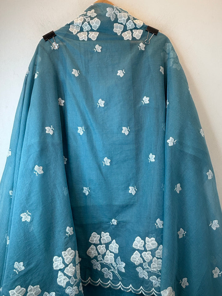 Afsana – Teal Blue Mul Chanderi Appliqué Suit