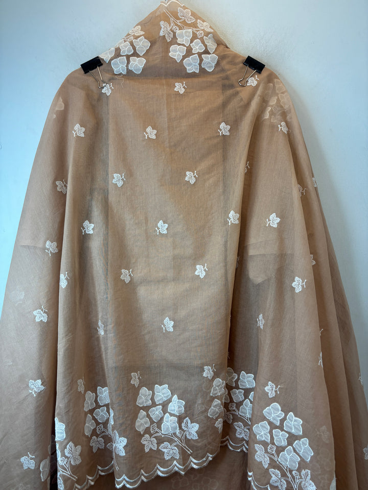 Afsana – Camel Beige Mul Chanderi Appliqué Suit
