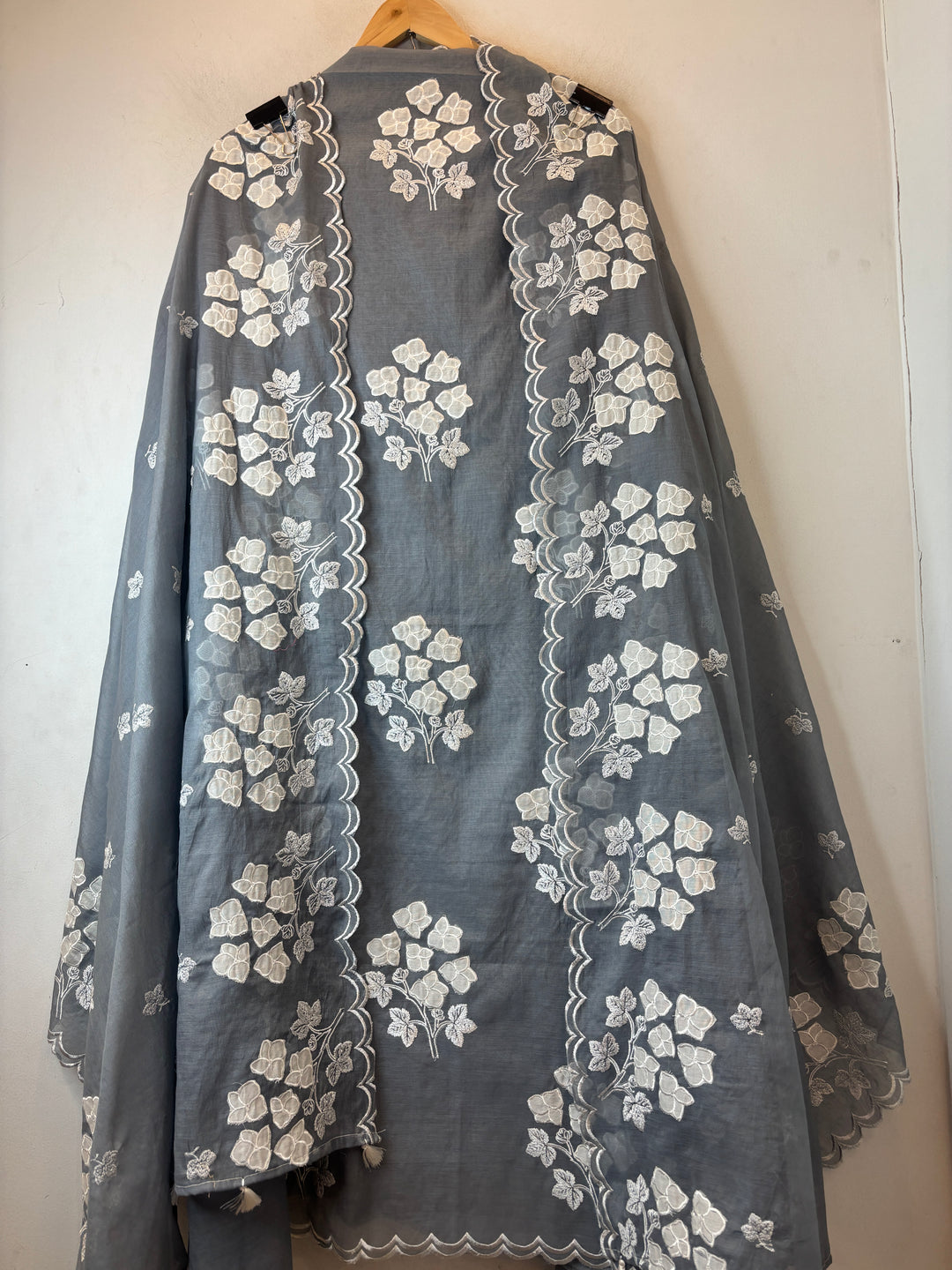 Afsana – Grey Mul Chanderi Appliqué Suit