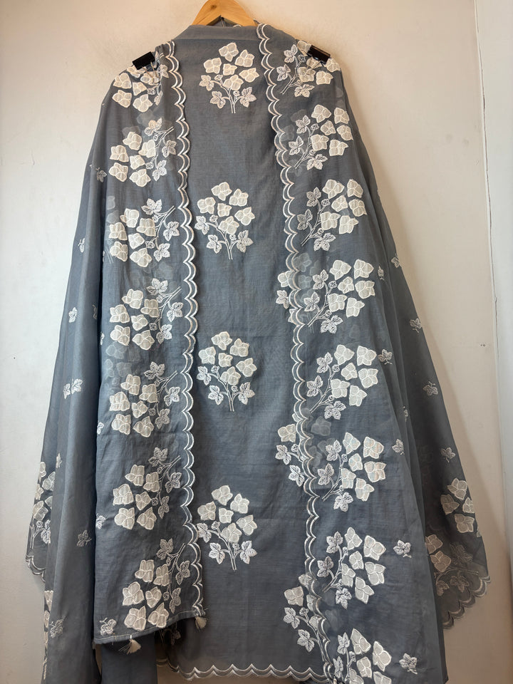 Afsana – Grey Mul Chanderi Appliqué Suit
