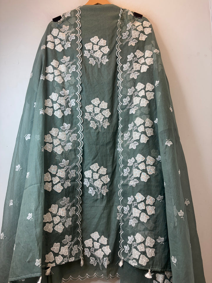 Afsana –  Green Mul Chanderi Appliqué Suit
