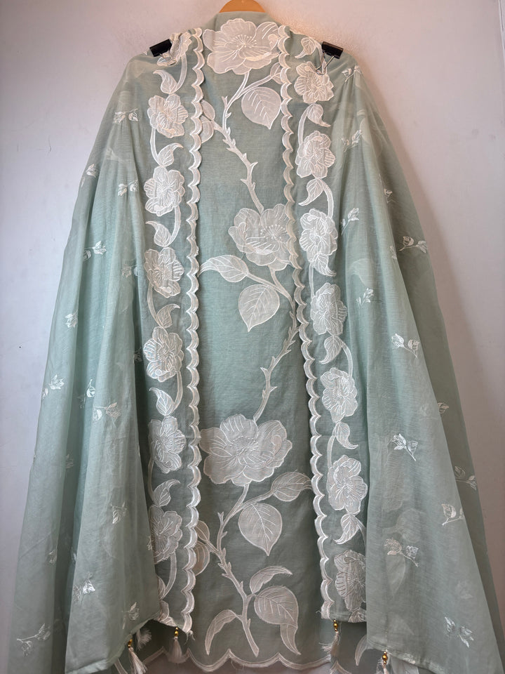 Noorika – Mint Green Mul Chanderi Appliqué Elegance Suit