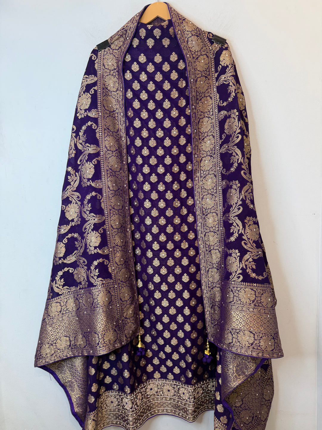 Zareya – Purple Khadi Georgette &amp; Brocade Handwork Suit