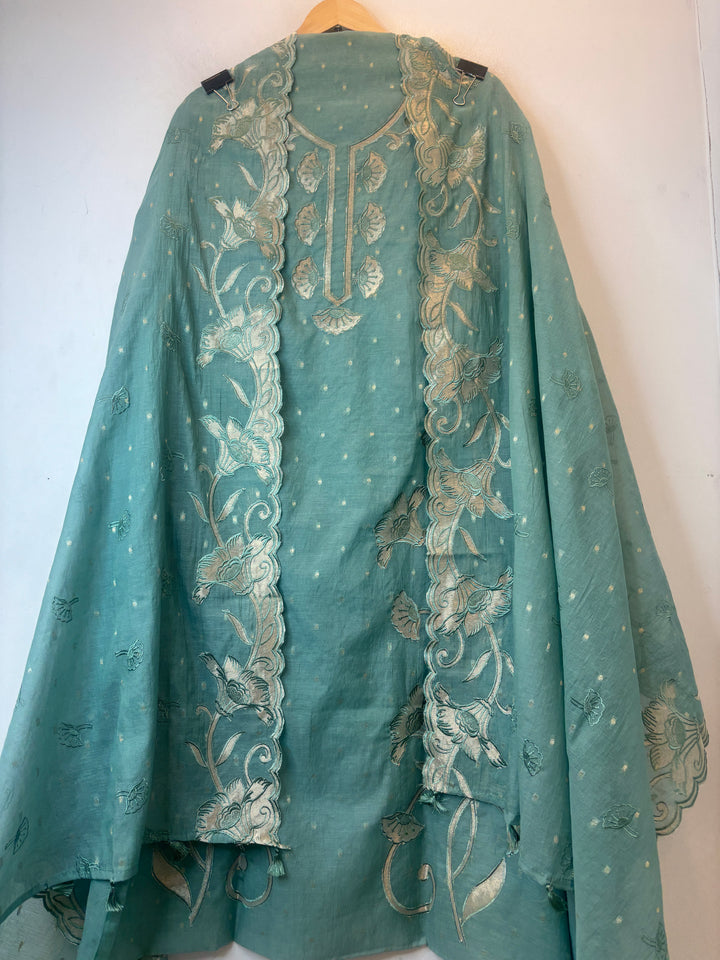Zareen – Green Mul Chanderi Appliqué Heritage Suit