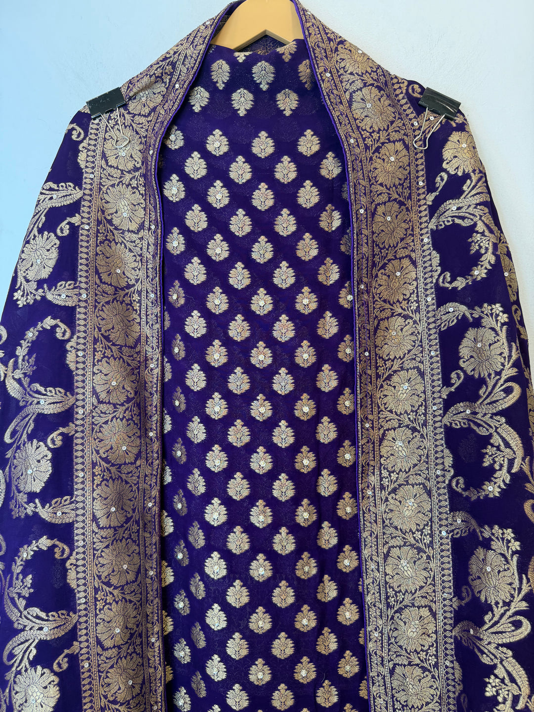 Zareya – Purple Khadi Georgette &amp; Brocade Handwork Suit