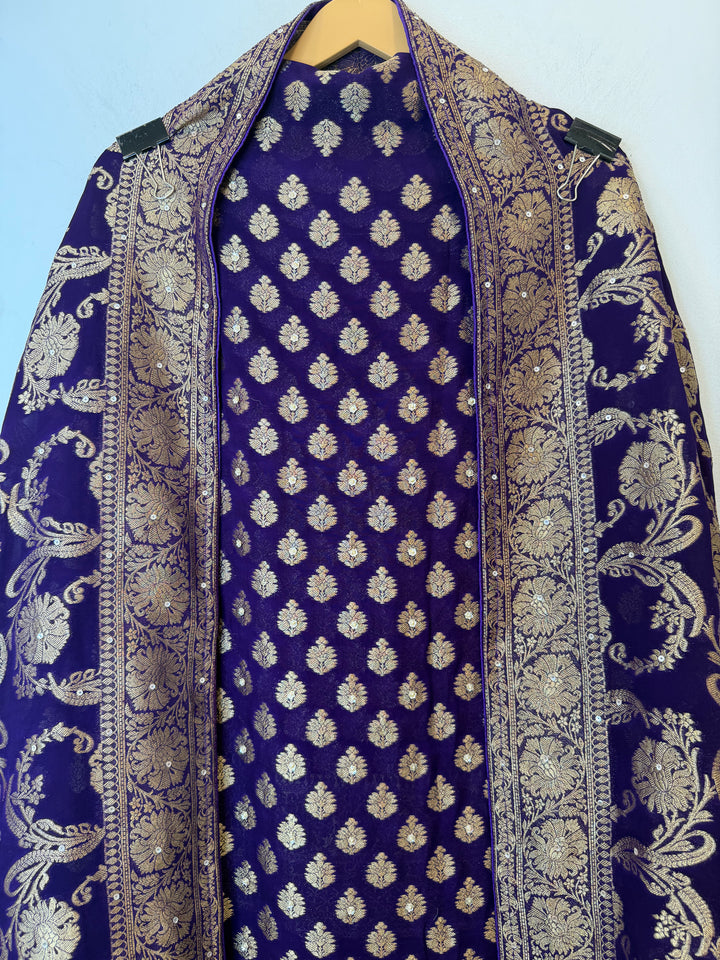 Zareya – Purple Khadi Georgette &amp; Brocade Handwork Suit