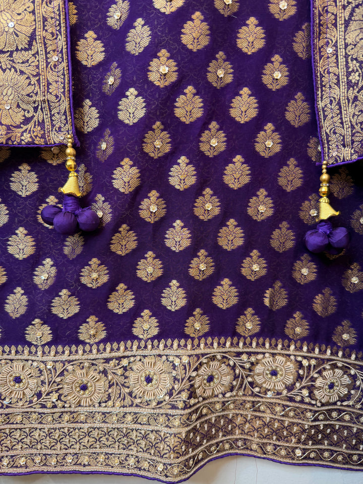 Zareya – Purple Khadi Georgette &amp; Brocade Handwork Suit
