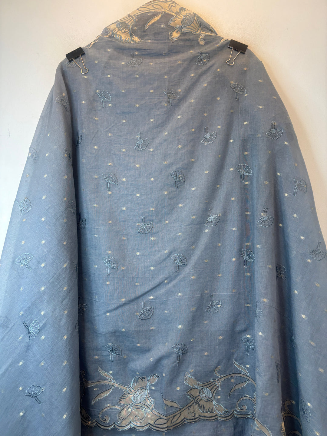 Zareen – Dusti Blue Mul Chanderi Appliqué Heritage Suit