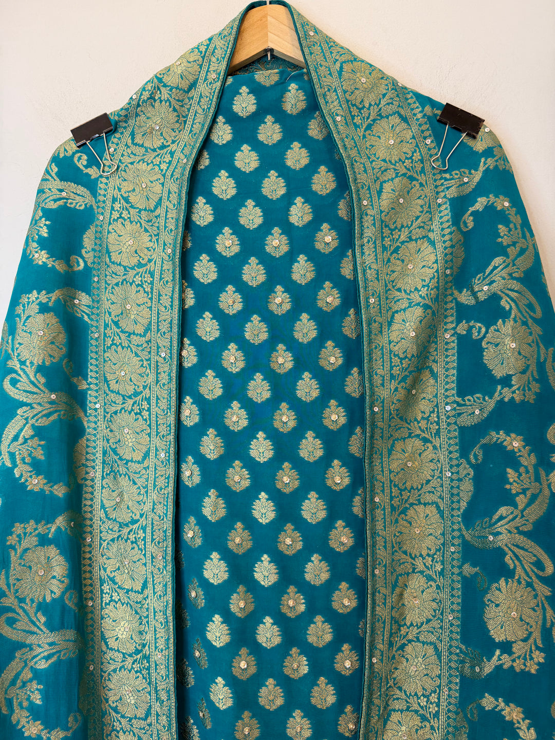 Zareya – Blue Khadi Georgette &amp; Brocade Handwork Suit