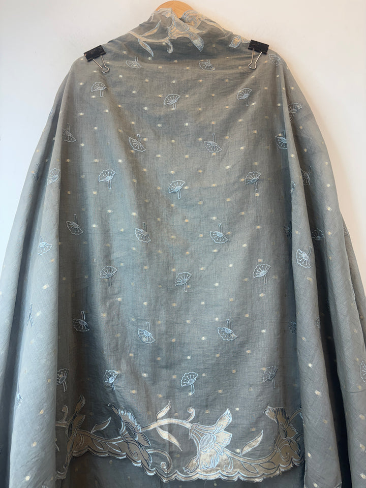 Zareen – Dark Grey Mul Chanderi Appliqué Heritage Suit
