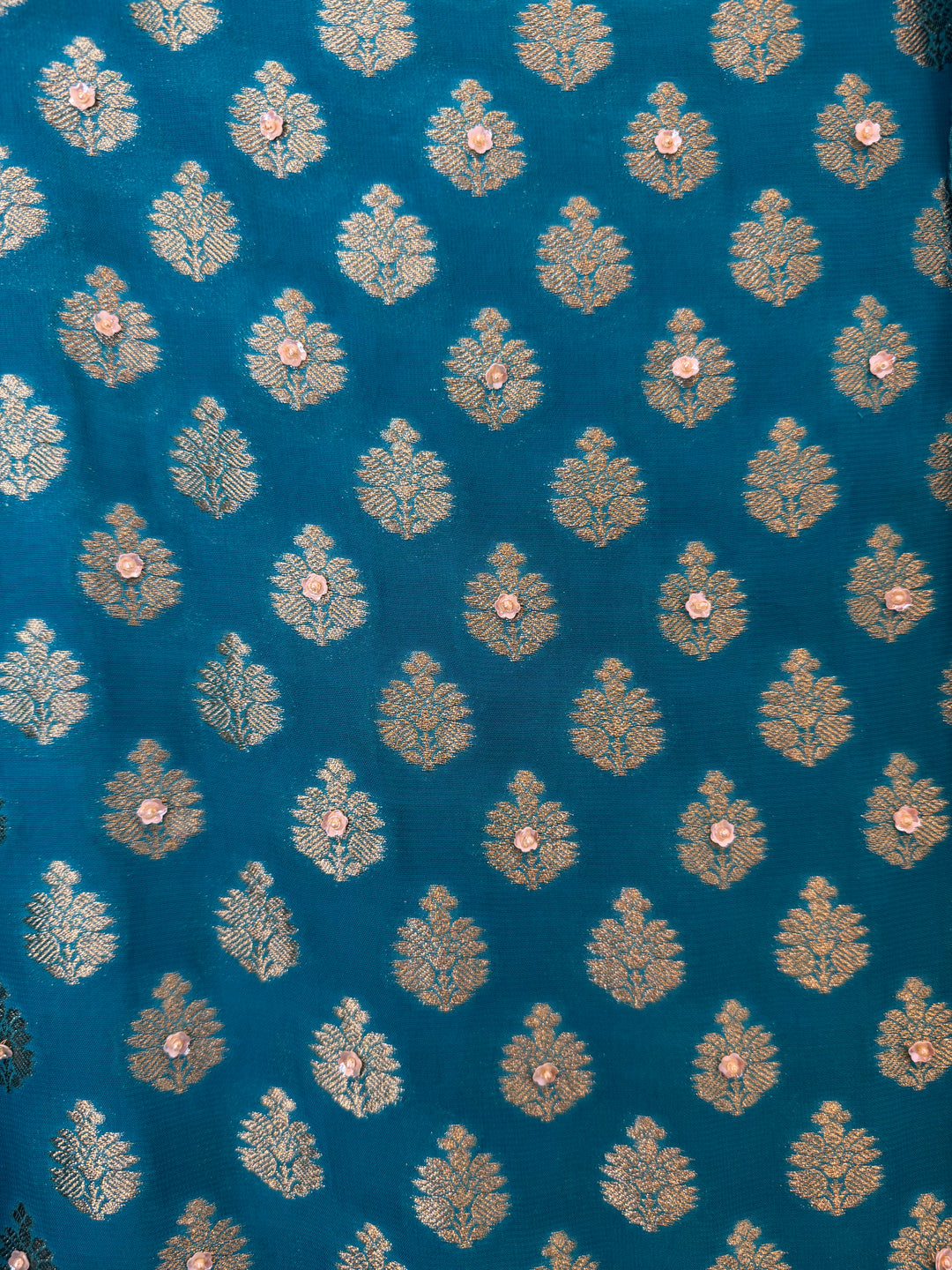 Zareya – Blue Khadi Georgette &amp; Brocade Handwork Suit
