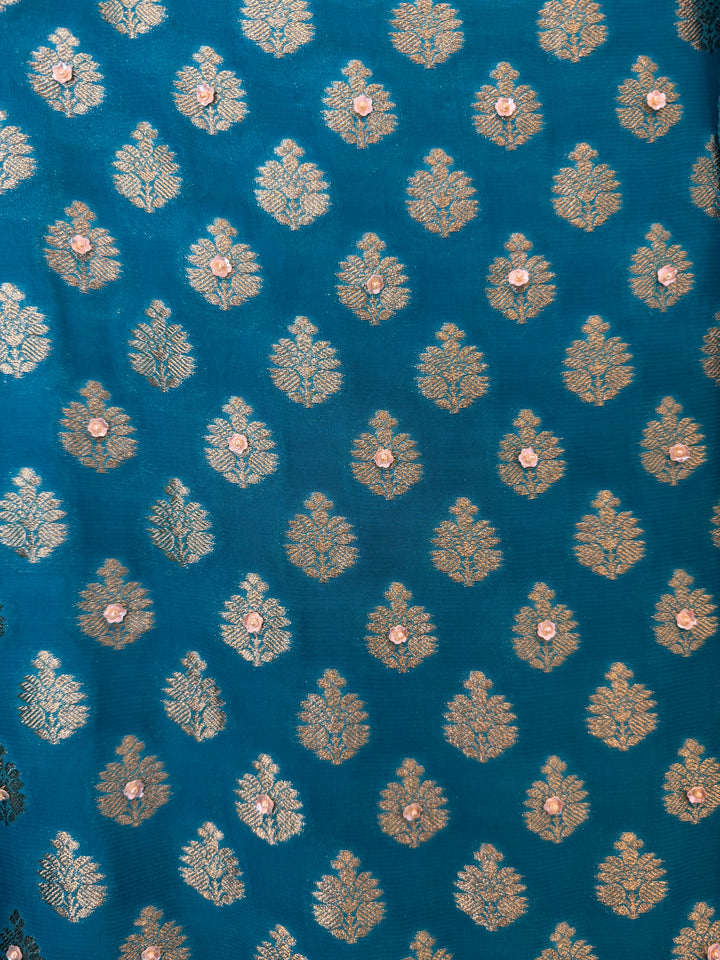 Zareya – Blue Khadi Georgette &amp; Brocade Handwork Suit