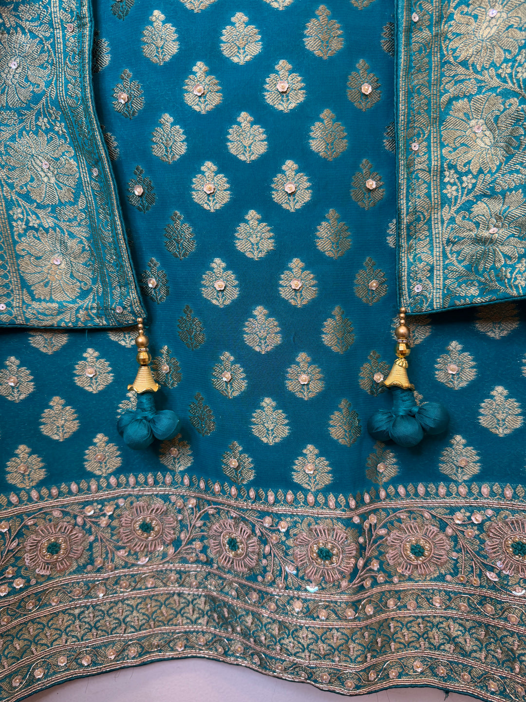 Zareya – Blue Khadi Georgette &amp; Brocade Handwork Suit