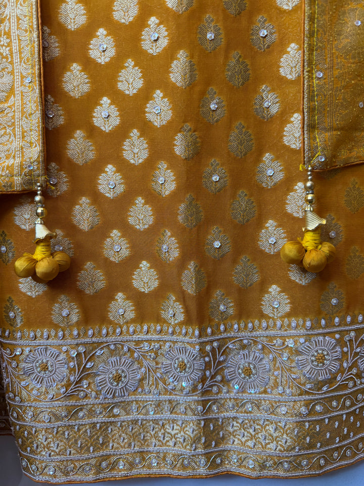Zareya – Yellow Khadi Georgette &amp; Brocade Handwork Suit