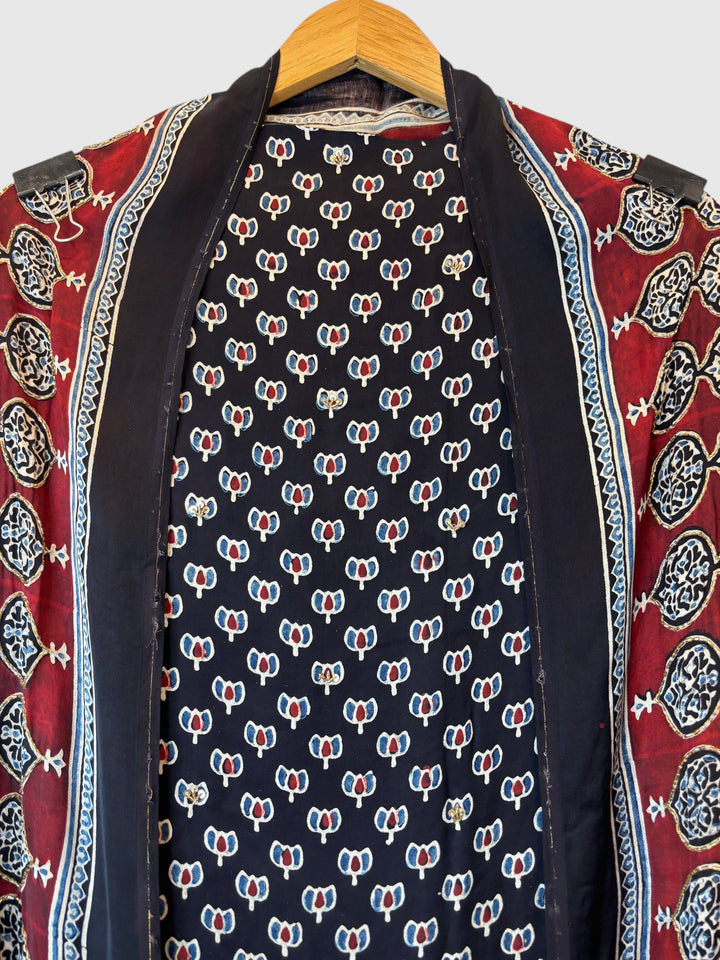 Black Pure Ajrakh Modal Suit Set with Mirror &amp; Lotus Handwork