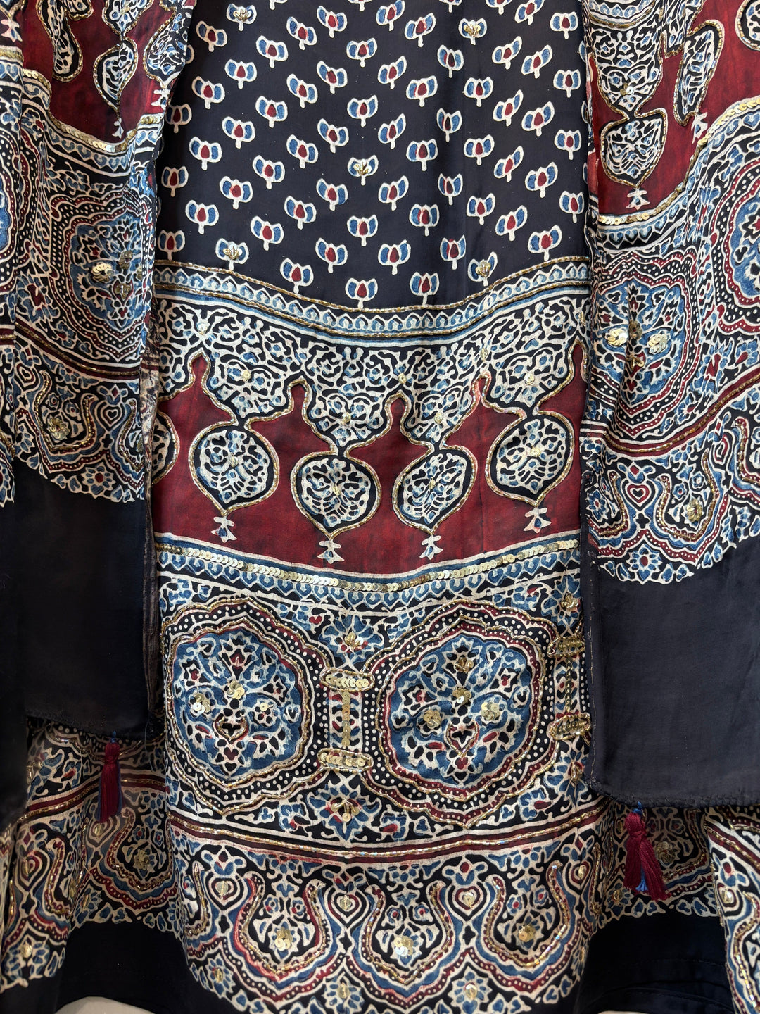 Black Pure Ajrakh Modal Suit Set with Mirror &amp; Lotus Handwork