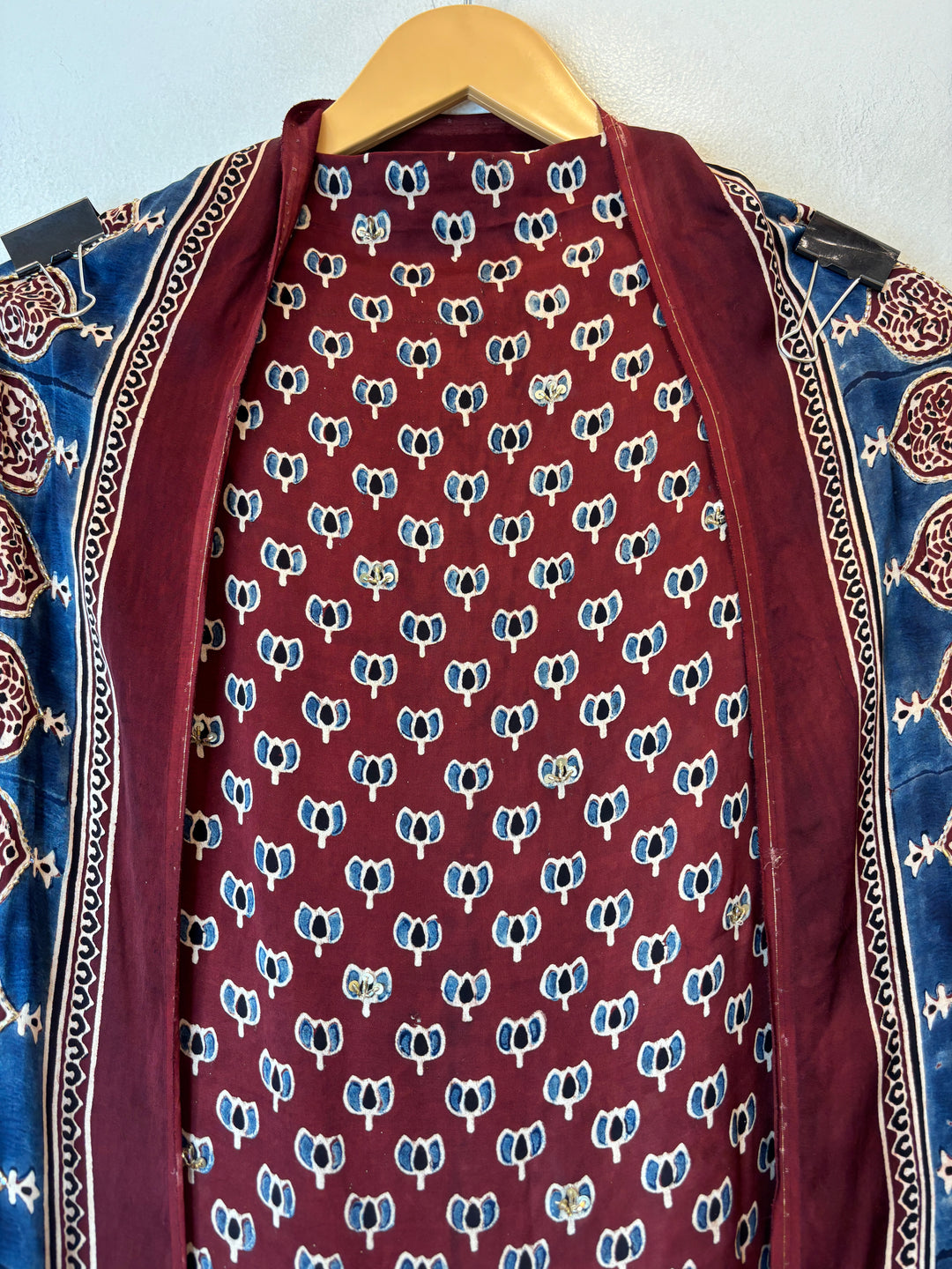 Maroon Pure Ajrakh Modal Suit Set with Mirror &amp; Lotus Handwork