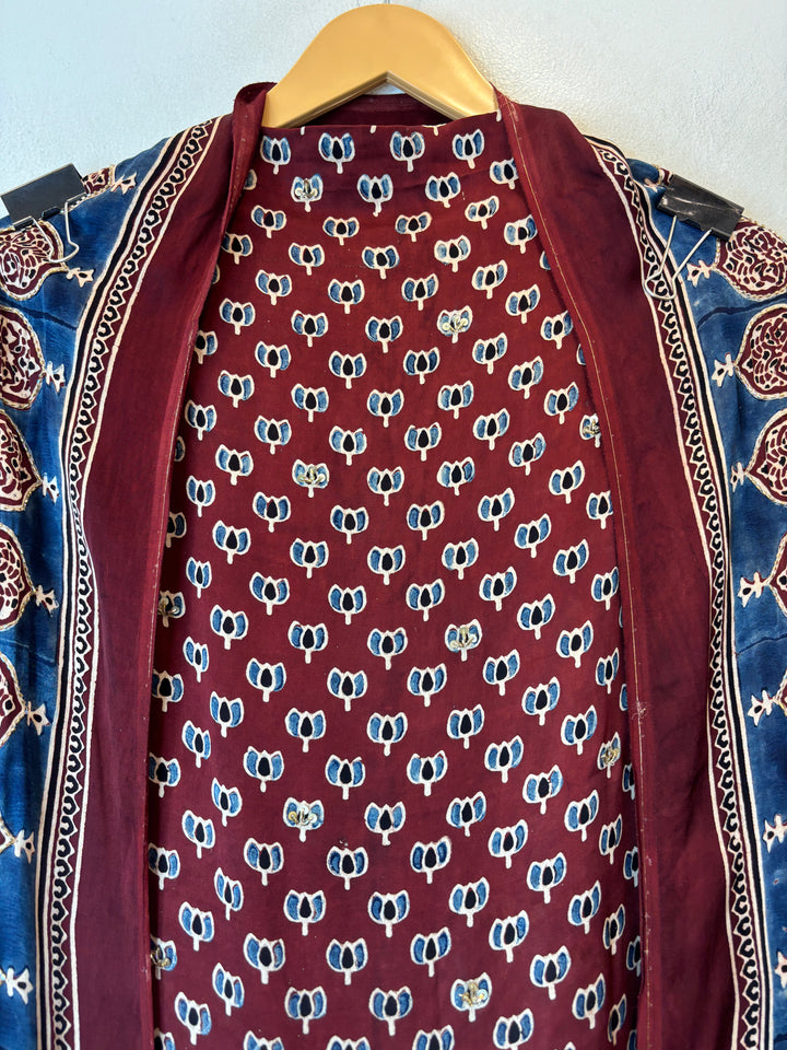 Maroon Pure Ajrakh Modal Suit Set with Mirror &amp; Lotus Handwork