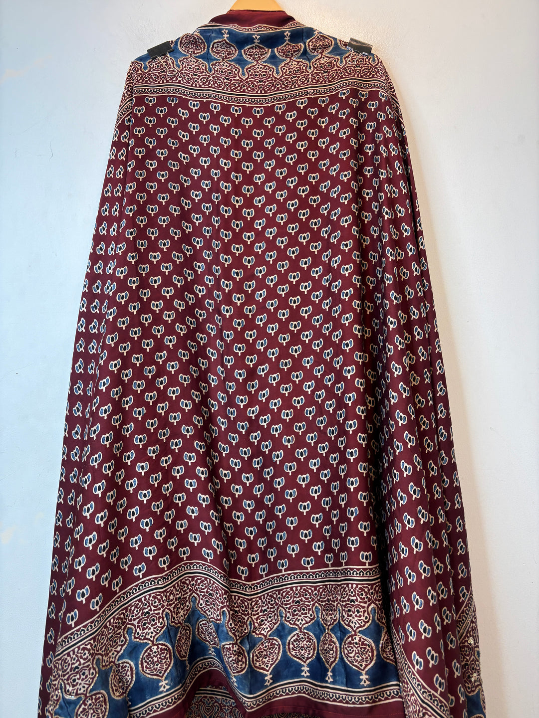 Maroon Pure Ajrakh Modal Suit Set with Mirror &amp; Lotus Handwork
