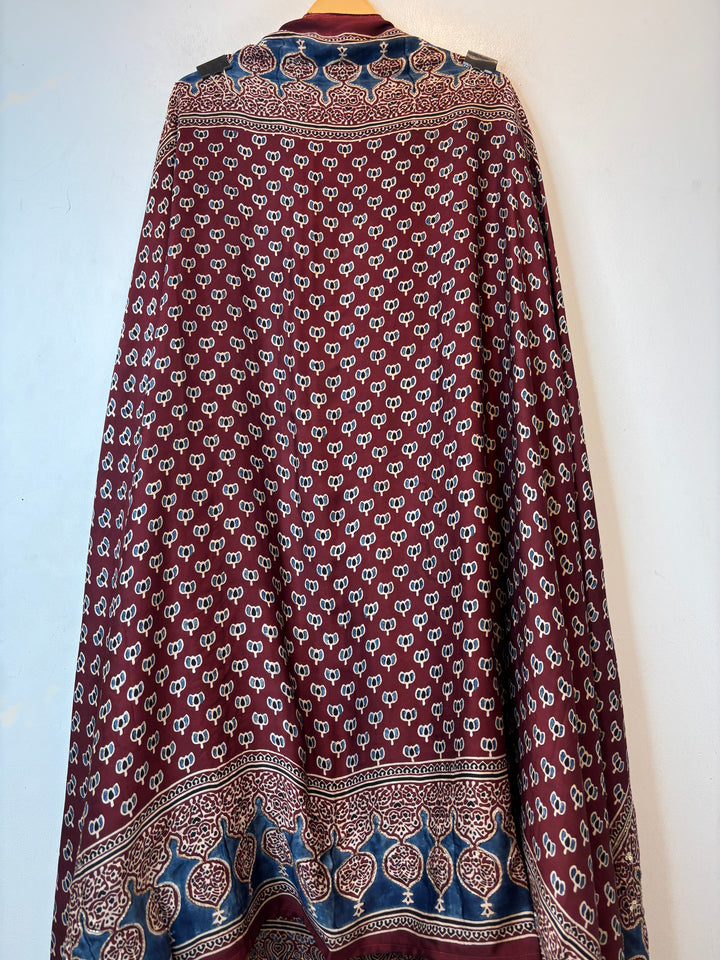 Maroon Pure Ajrakh Modal Suit Set with Mirror &amp; Lotus Handwork