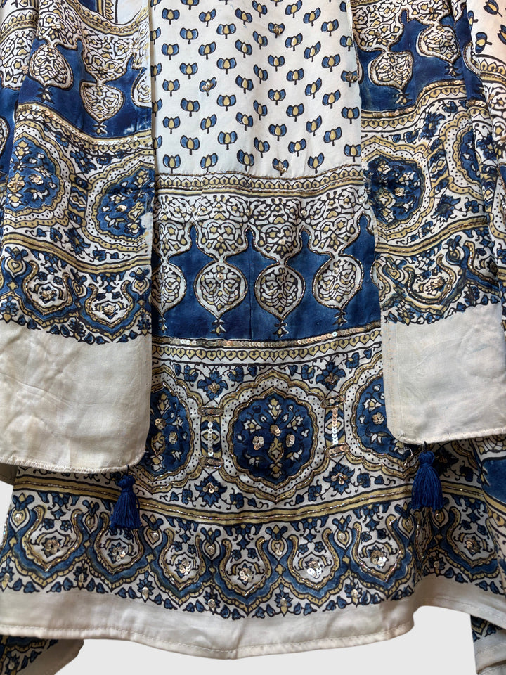 Ivory Pure Ajrakh Modal Suit Set with Mirror &amp; Lotus Handwork